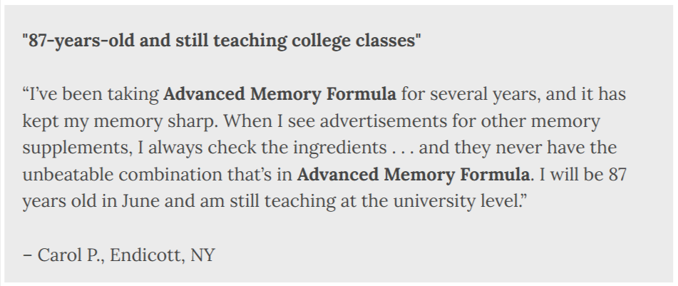 Advanced Memory Formula customer reviews