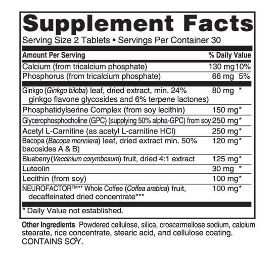 Advanced Memory Formula supplement facts