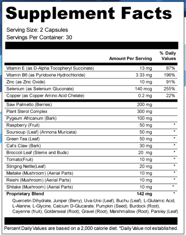 Ultra Prosta Care Supplement Fact